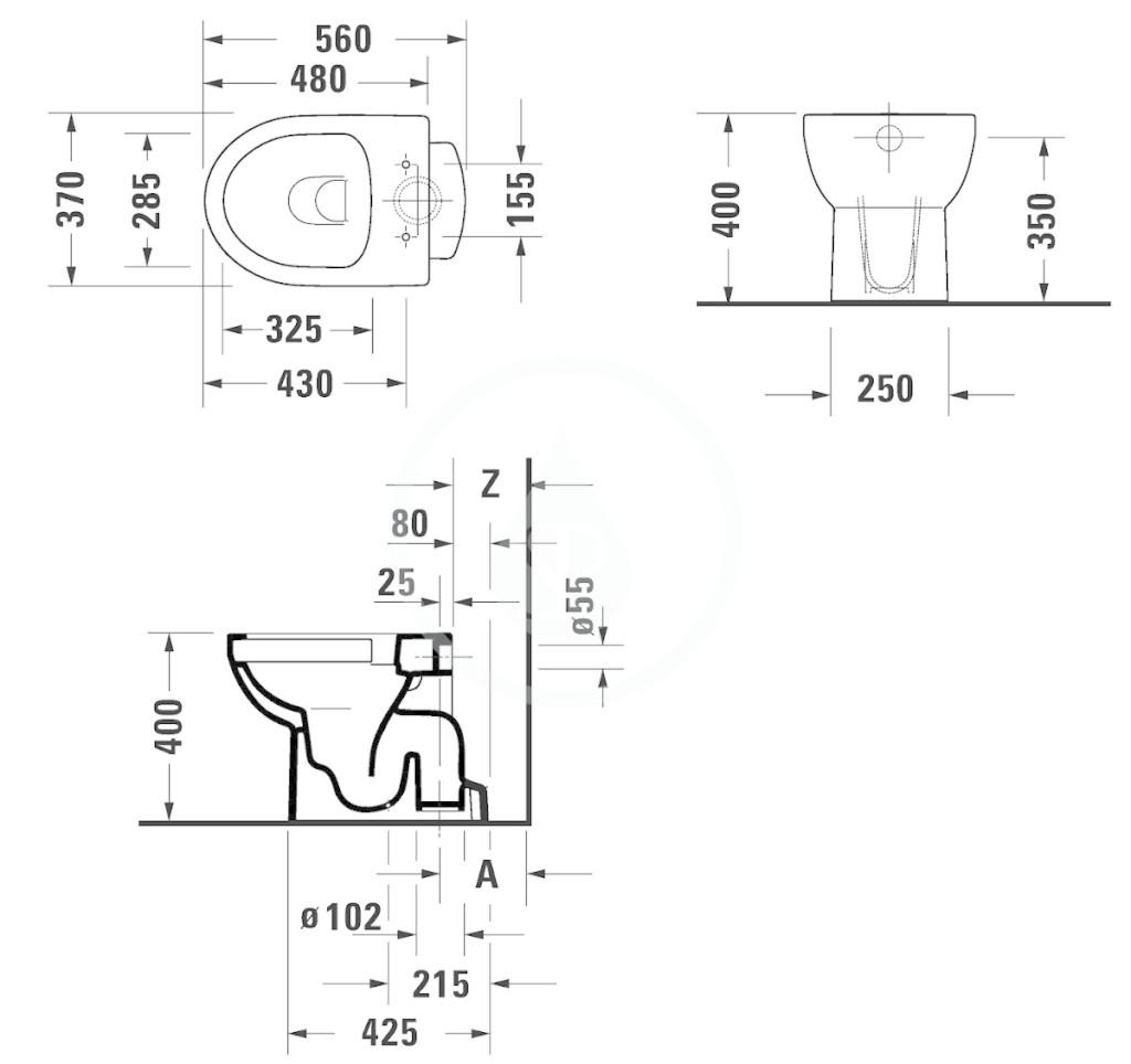 Obrázok DURAVIT - DuraStyle Basic Stojace WC, spodný odpad, Rimless, alpská biela 2184010000