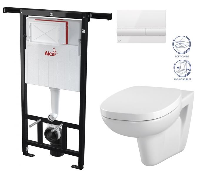 Obrázok ALCAPLAST Jádromodul - předstěnový instalační systém s bílým tlačítkem M1710 + WC CERSANIT FACILE + SEDÁTKO DURAPLAST SOFT-CLOSE (AM102/1120 M1710 FA2)