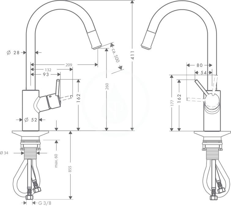 Obrázok Hansgrohe Talis M52 - Páková kuchynská batéria 260, Eco, vyťahovateľný výtok, 1jet, chróm 72832000