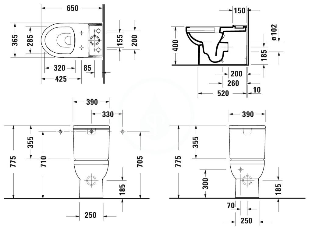 Obrázok DURAVIT - DuraStyle Basic WC kombi misa, Vario odpad, Rimless, s HygieneGlaze, alpská biela 2182092000