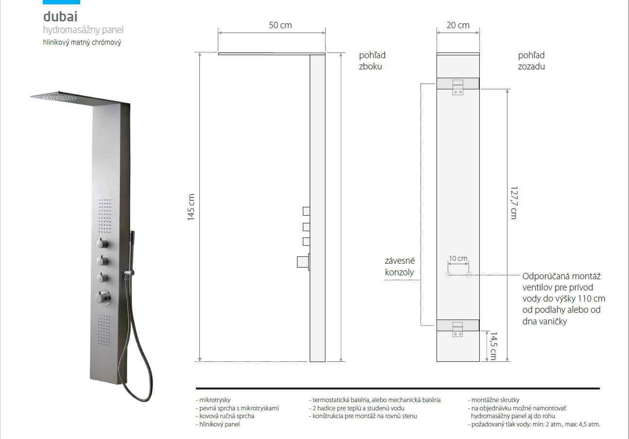 Obrázok Aquatek - Dubai Hydromasážní sprchový panel (Dubai)