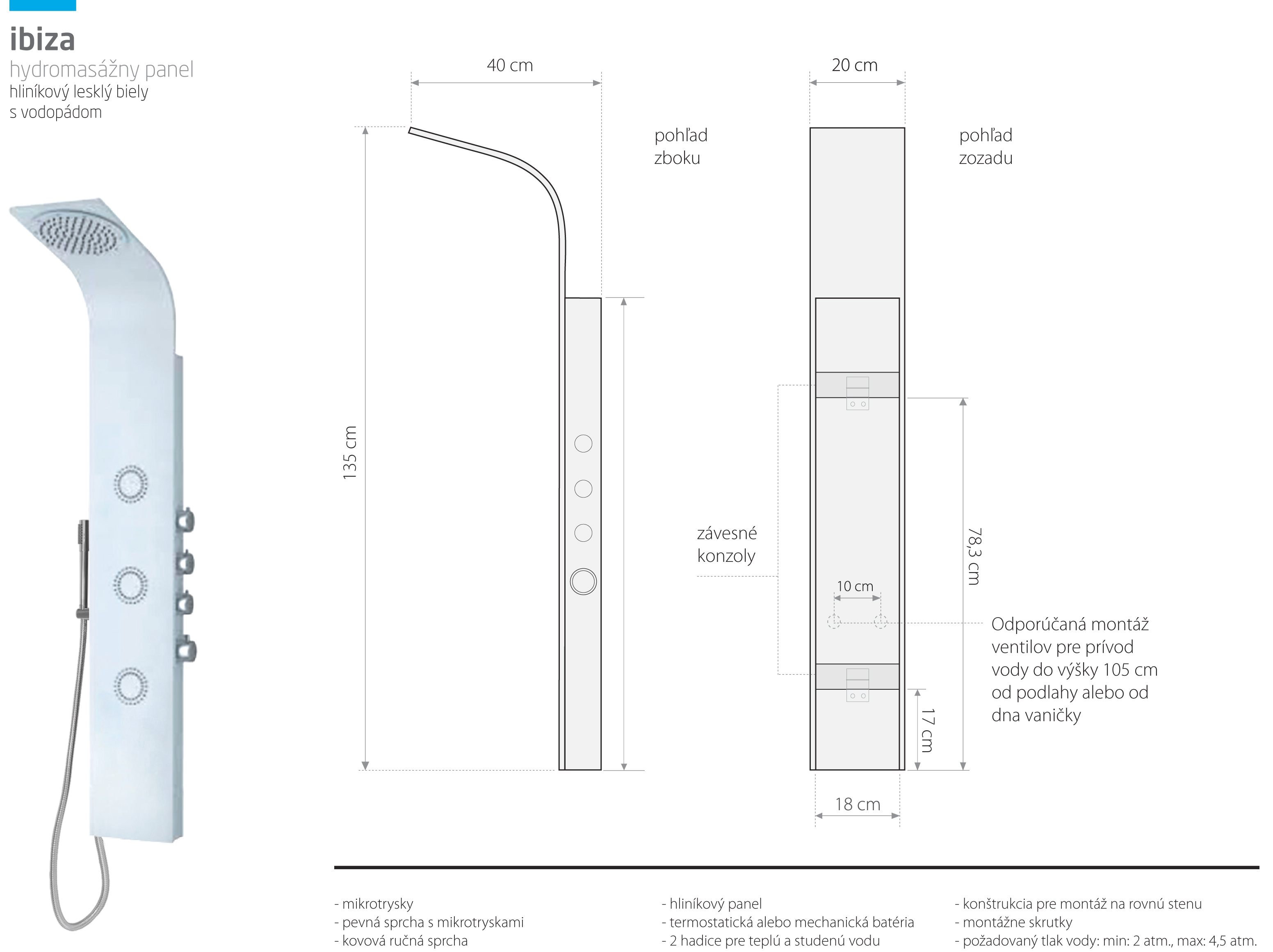 Obrázok Aquatek - Ibiza Hydromasážní sprchový panel (Ibiza)