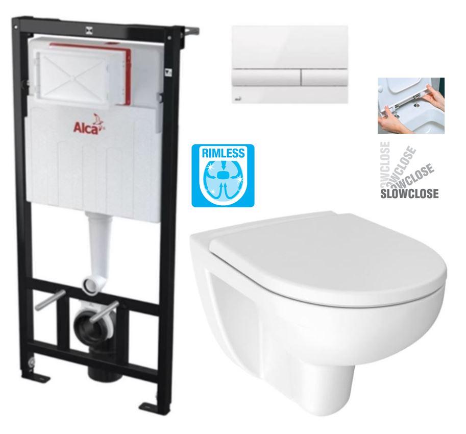 Obrázok ALCADRAIN Sádromodul - predstenový inštalačný systém s bielym tlačidlom M1710 + WC JIKA LYRA PLUS RIMLESS + SEDADLO duraplastu SLOWCLOSE AM101/1120 M1710 LY2