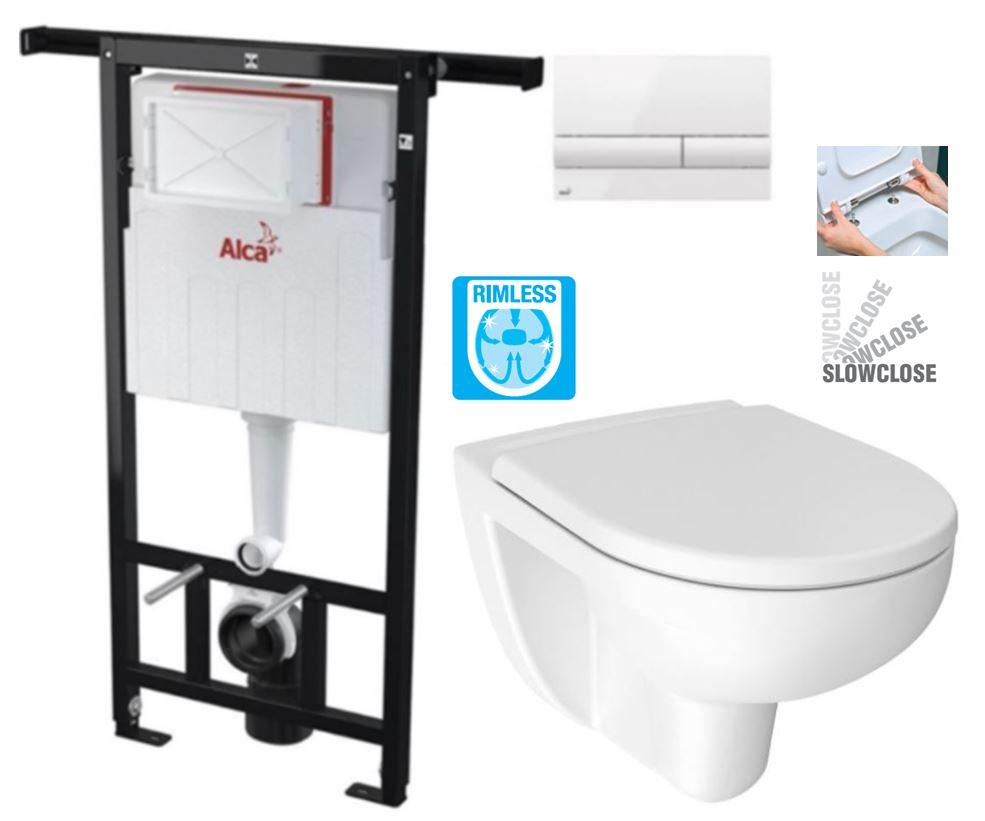 Obrázok ALCADRAIN Jádromodul - predstenový inštalačný systém s bielym tlačidlom M1710 + WC JIKA LYRA PLUS RIMLESS + SEDADLO duraplastu SLOWCLOSE AM102/1120 M1710 LY2