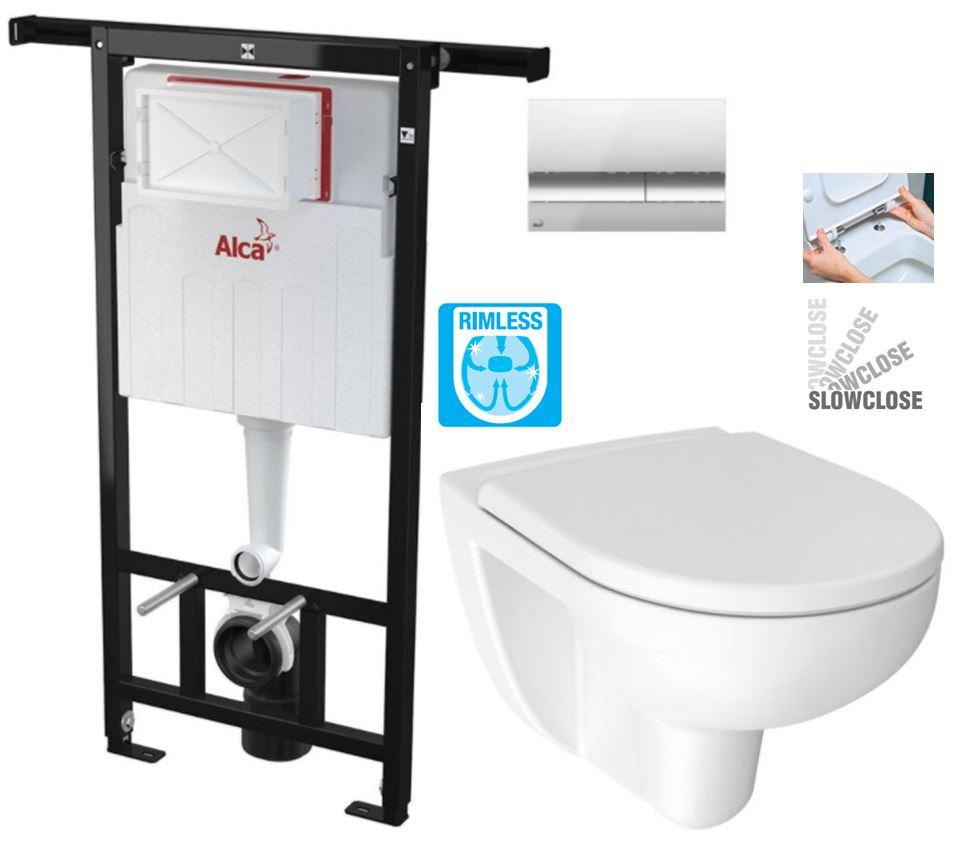 Obrázok ALCADRAIN Alcadrain Jádromodul - predstenový inštalačný systém s chrómovým tlačidlom M1721 + WC JIKA LYRA PLUS RIMLESS + SEDADLO duraplastu SLOWCLOSE AM102/1120 M1721 LY2