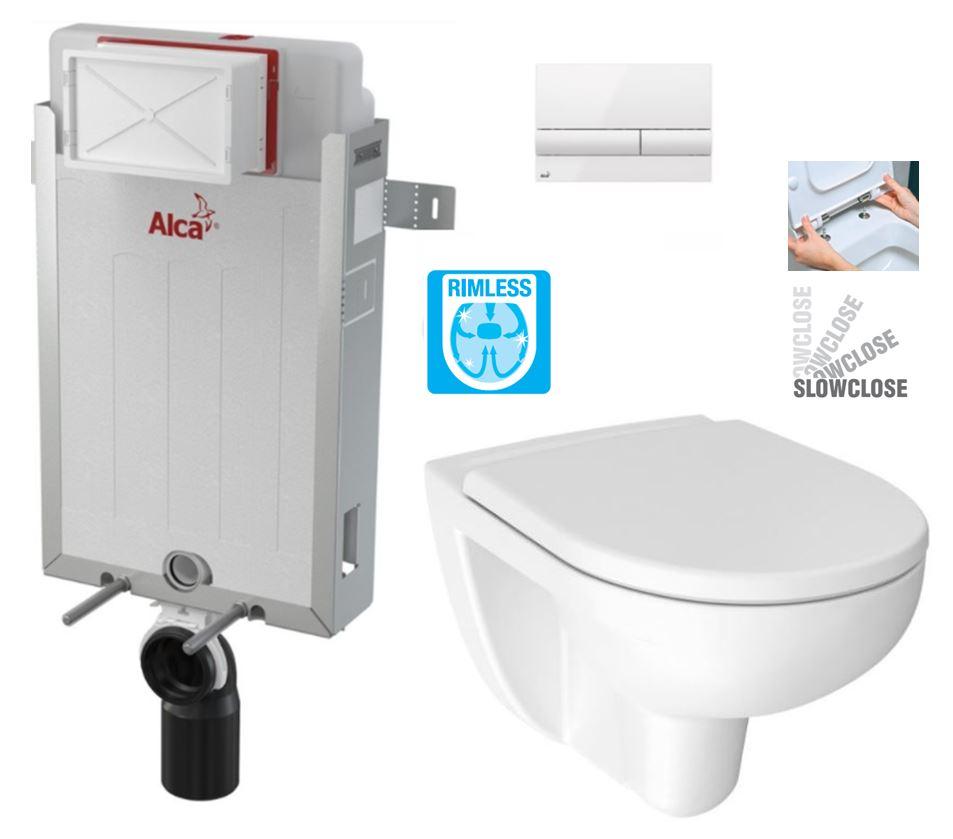 Obrázok ALCADRAIN Renovmodul - predstenový inštalačný systém s bielym tlačidlom M1710 + WC JIKA LYRA PLUS RIMLESS + SEDADLO duraplastu SLOWCLOSE AM115/1000 M1710 LY2