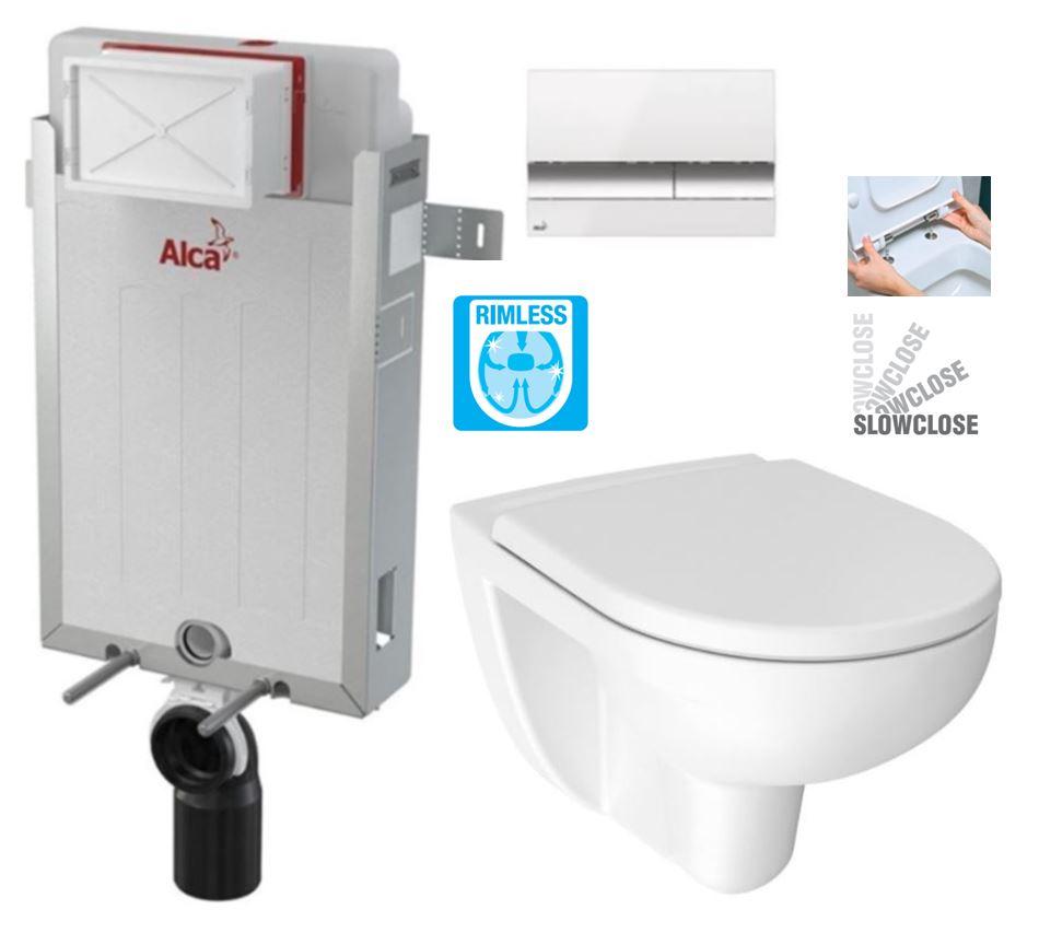 Obrázok ALCADRAIN Renovmodul - predstenový inštalačný systém s bielym / chróm tlačidlom M1720-1 + WC JIKA LYRA PLUS RIMLESS + SEDADLO duraplastu SLOWCLOSE AM115/1000 M1720-1 LY2