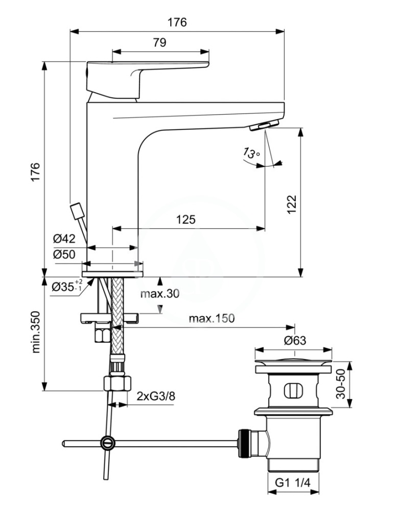 Obrázok IDEAL STANDARD - Cerafine O Umyvadlová baterie s výpustí, matná černá (BC699U4)