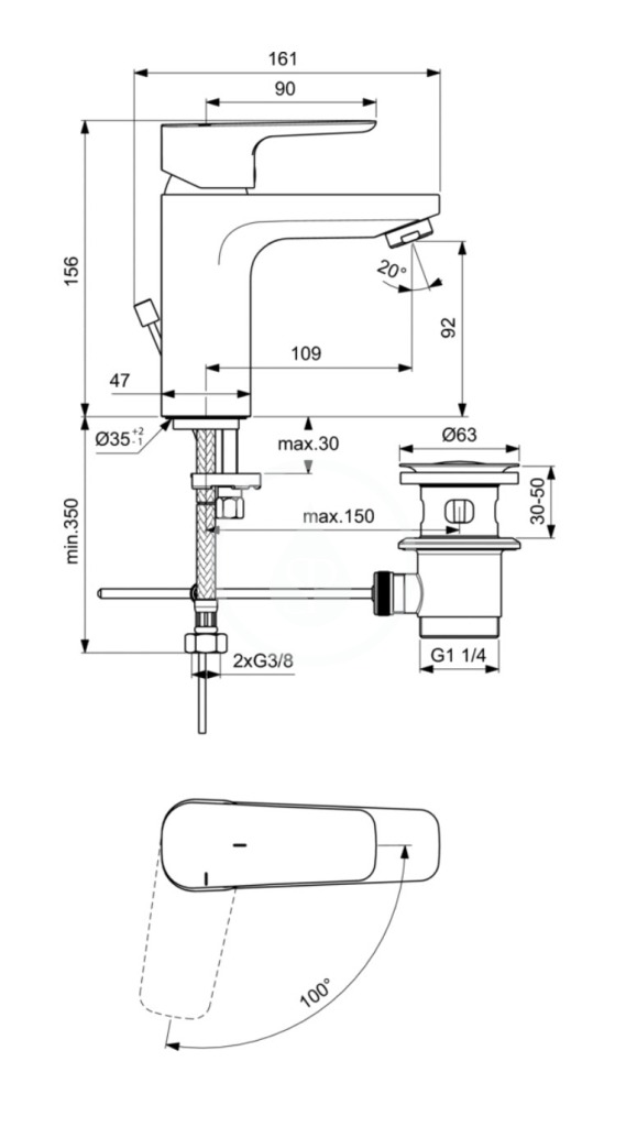 Obrázok IDEAL STANDARD - Ceraplan III Umyvadlová baterie SLIM s výpustí, BlueStart, chrom (BC570AA)