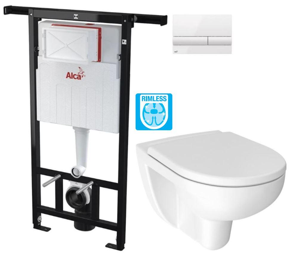 Obrázok ALCADRAIN Jádromodul - predstenový inštalačný systém s bielym tlačidlom M1710 + WC JIKA LYRA PLUS RIMLESS + SEDADLO duraplastu AM102/1120 M1710 LY1