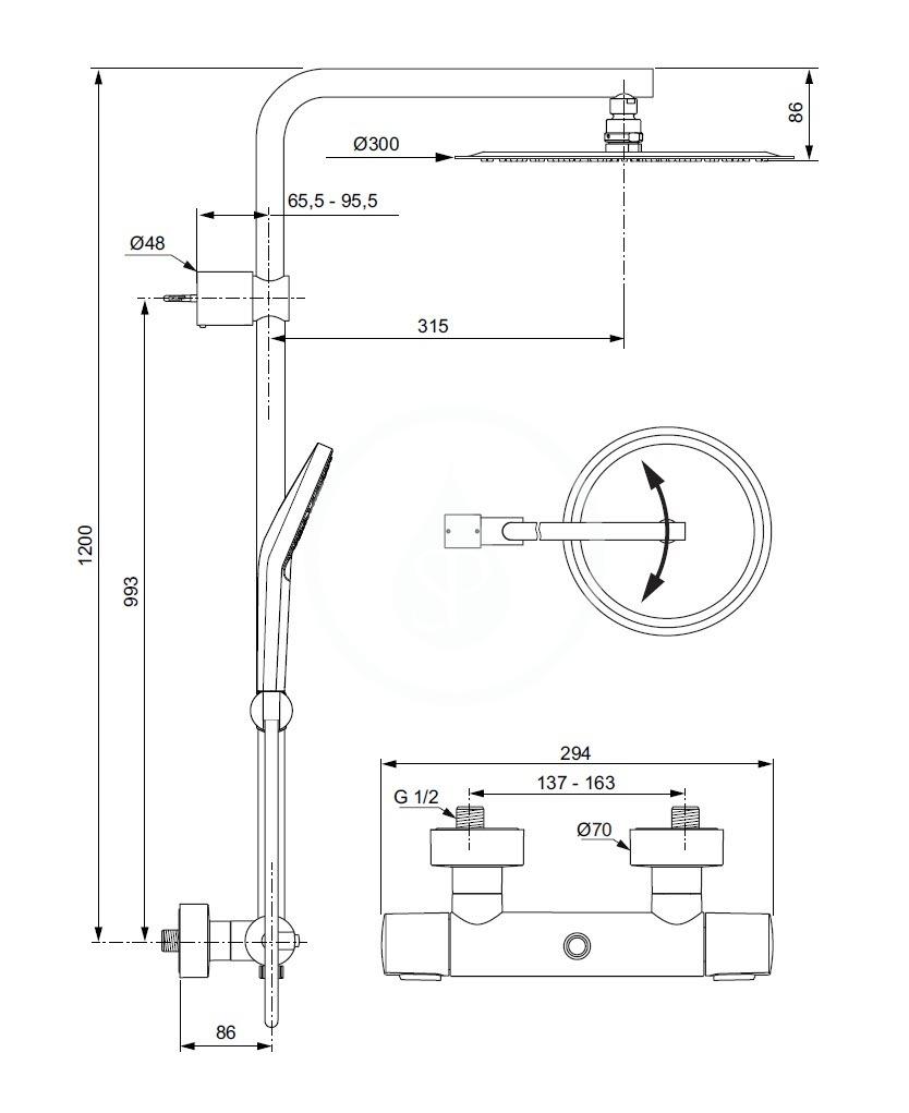 Obrázok Ideal Standard Idealrain EVO JET - Sprchový systém CIRCLE s termostatickou batériou CeraTherm 100, Chróm, A6984AA