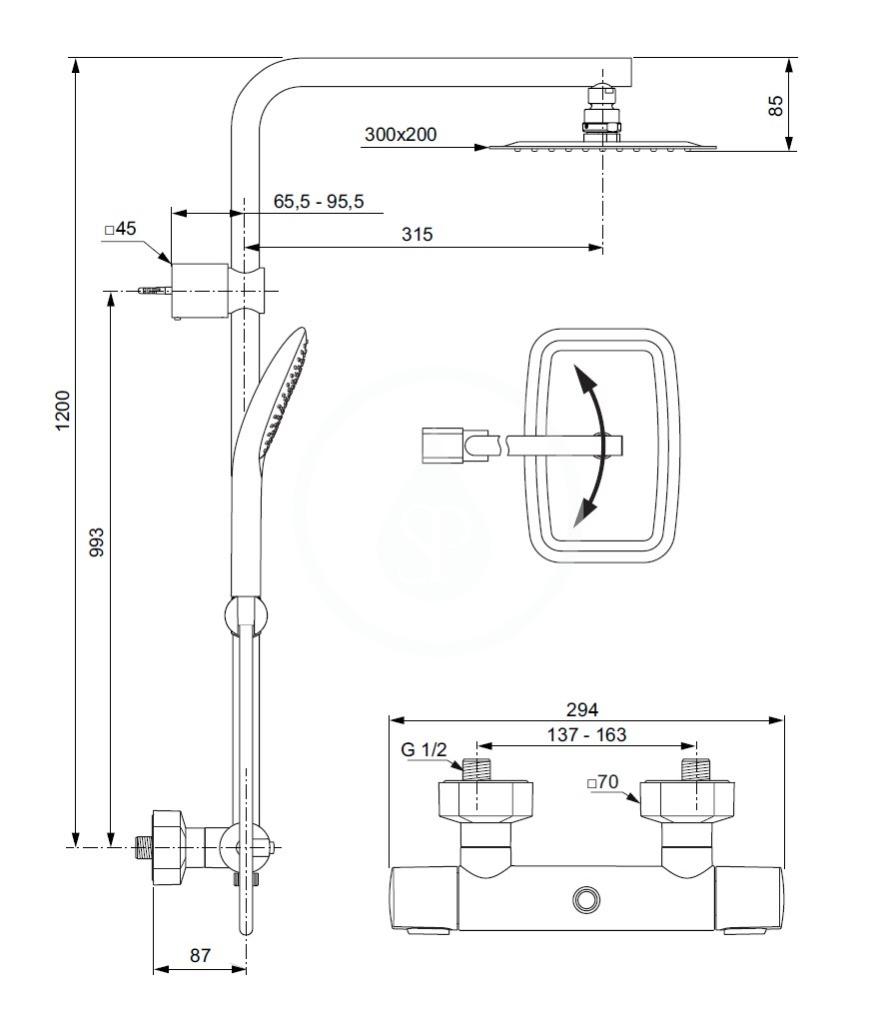 Obrázok Ideal Standard Idealrain EVO JET - Sprchový systém DIAMOND s termostatickou batériou CeraTherm 100, Chróm, A6986AA