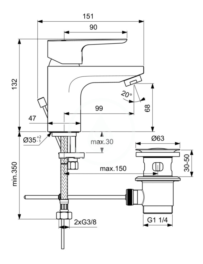 Obrázok IDEAL STANDARD - Ceraplan III Umyvadlová baterie SLIM s výpustí, chrom (BC559AA)