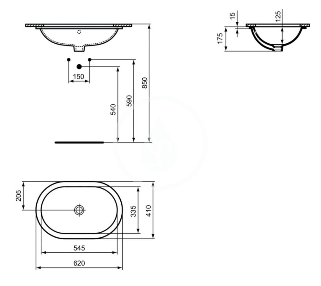 Obrázok IDEAL STANDARD - Connect Umývadlo pod dosku, 620x410 mm, s prepadom, Ideal Plus, biela E5050MA