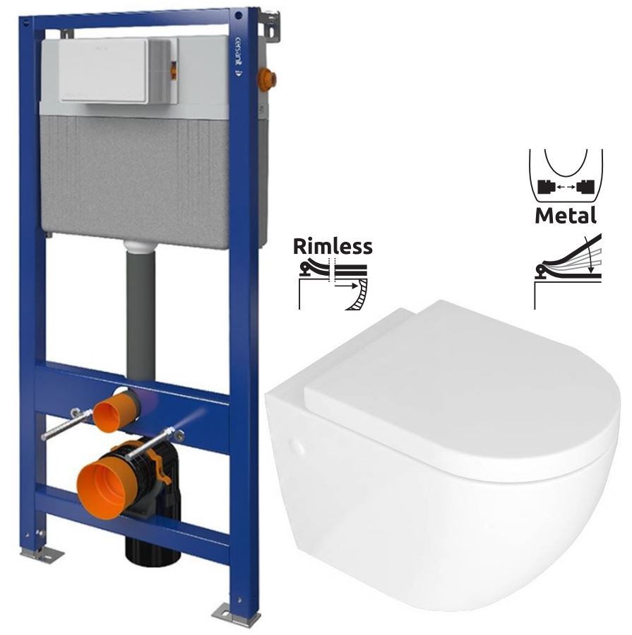 Obrázok CERSANIT POD. SYSTÉM AQUA 52 PNEU S QF + TLAČÍTKO SQUARE CHROM + WC REA CARLO MINI RIMFLESS + SEDÁTKO (S97-062 SQCR CM1)