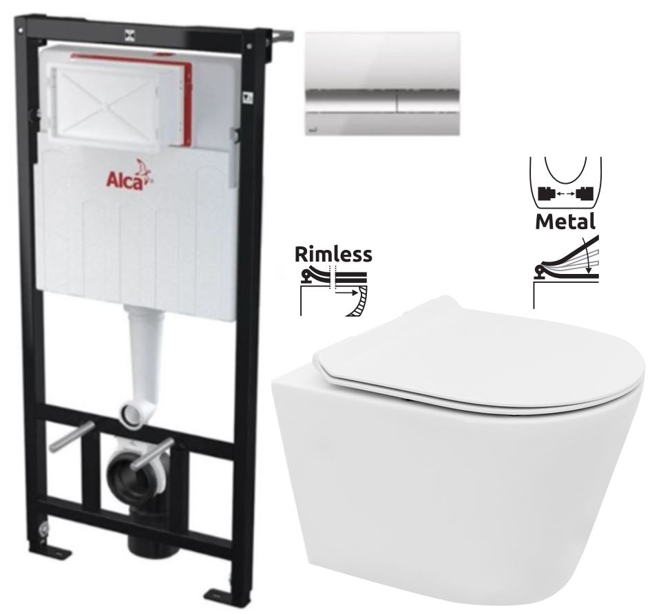 Obrázok ALCAPLAST Sádromodul - předstěnový instalační systém s chromovým tlačítkem M1721 + WC REA TOMAS RIMFLESS + SEDÁTKO (AM101/1120 M1721 TO1)