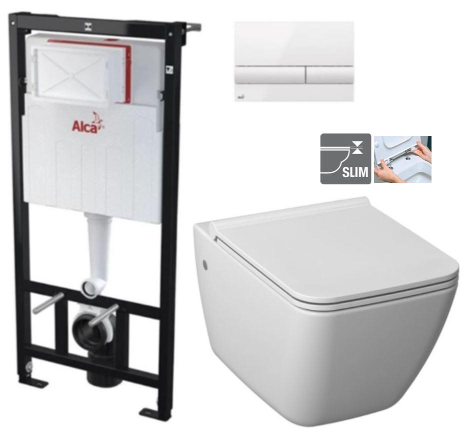 Obrázok ALCADRAIN Sádromodul - predstenový inštalačný systém s bielym tlačidlom M1710 + WC JIKA PURE + SEDADLO duraplast AM101/1120 M1710 PU1