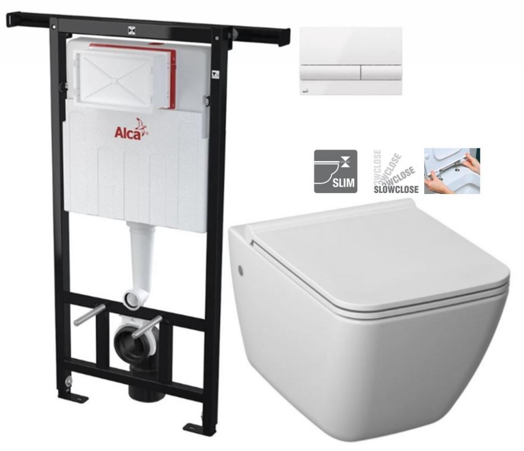 Obrázok ALCADRAIN Jádromodul - predstenový inštalačný systém s bielym tlačidlom M1710 + WC JIKA PURE + SEDADLO SLOWCLOSE duraplast AM102/1120 M1710 PU2