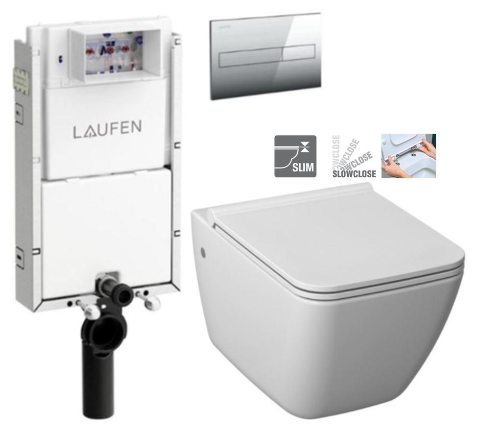 Obrázok LAUFEN Podomít. systém LIS TW1 SET s chrómovým tlačidlom + WC JIKA PURE + SEDADLO SLOWCLOSE duraplast H8946630000001CR PU2