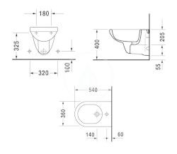 Obrázok DURAVIT - Happy D. Závěsný bidet s přepadem, 360mm x 540mm, bílý (0256150000)