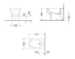 Obrázok DURAVIT - Happy D. Stojaci bidet s prepadom, 360mm x 570mm, biely 0257100000