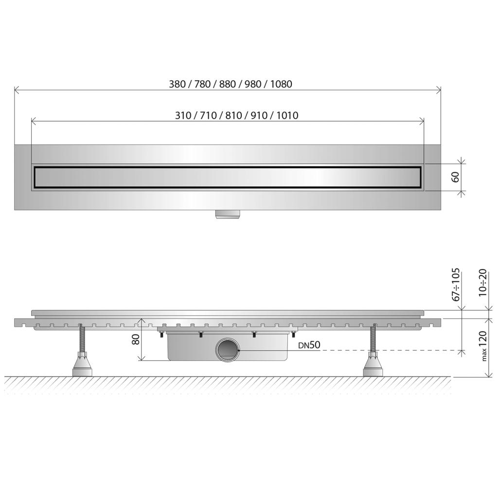 Obrázok Omp Tea - ESSEFLOW nerezový sprchový kanálik s roštom 380x136x80 mm 6963.101.8