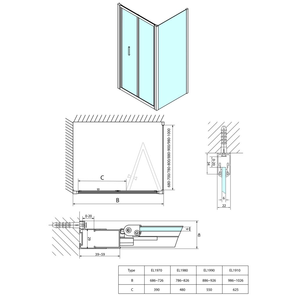 Obrázok POLYSAN - EASY LINE obdĺžniková sprchová zástena 900x800mm, skladacie dvere, L/P varianta, číre sklo EL1990EL3215