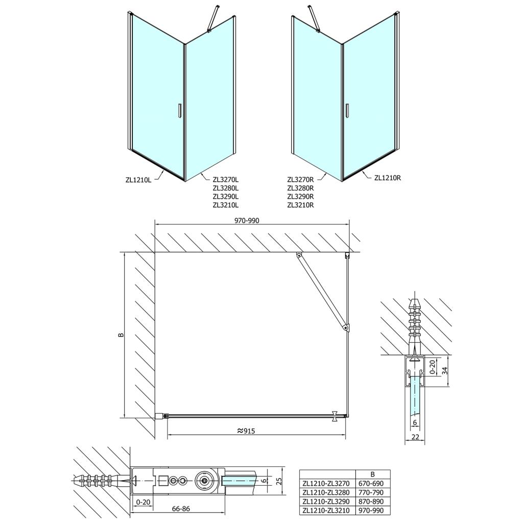 Obrázok POLYSAN - Zoom Line obdĺžniková sprchová zástena 1000x700mm, L/P varianta ZL1210ZL3270