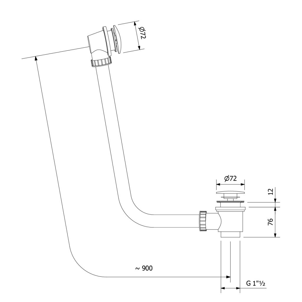 Obrázok POLYSAN - Vaňová súprava bez napúšťania, Click Clack, dĺžka 900mm, zátka 72mm, čierna mat 71679B