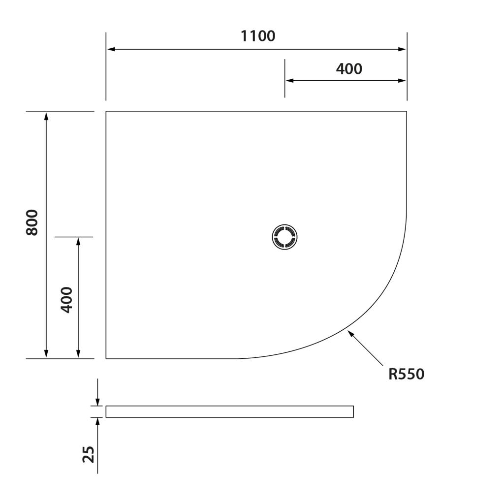 Obrázok Polysan FLEXIA 110x80x3cm sprchová vanička z liateho mramoru štvrťkruh, s možnosťou úpravy rozmeru, R550, ľavá