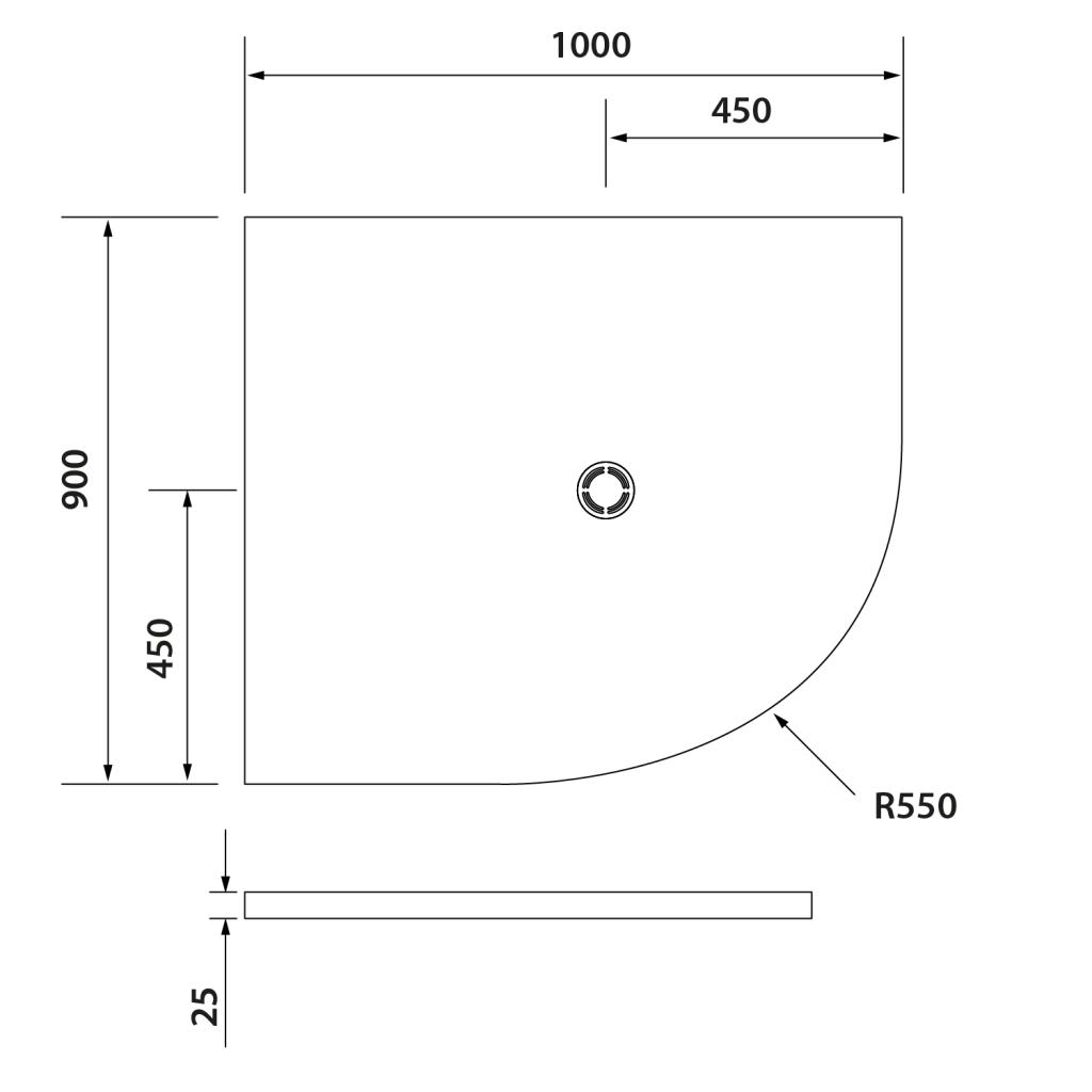 Obrázok Polysan FLEXIA 100x90x3cm sprchová vanička z liateho mramoru štvrťkruh, s možnosťou úpravy rozmeru, R550, ľavá