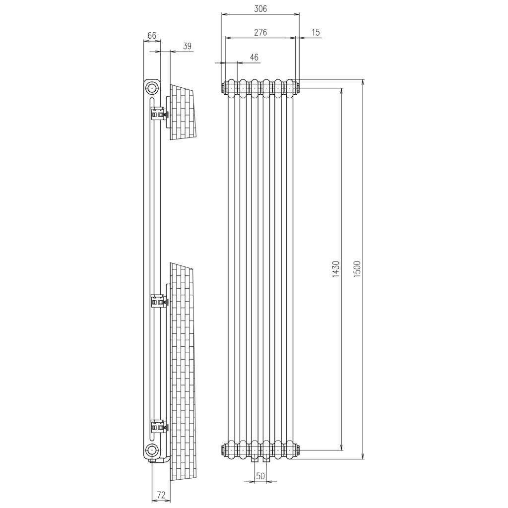 Obrázok SAPHO - FEDE vykurovacie teleso 1500 mm, 6 segmentov, čierna matná IR191