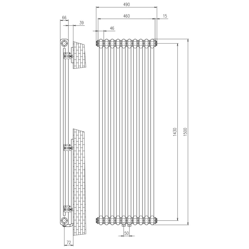 Obrázok SAPHO - FEDE vykurovacie teleso 1500 mm, 10 segmentov, čierna matná IR193