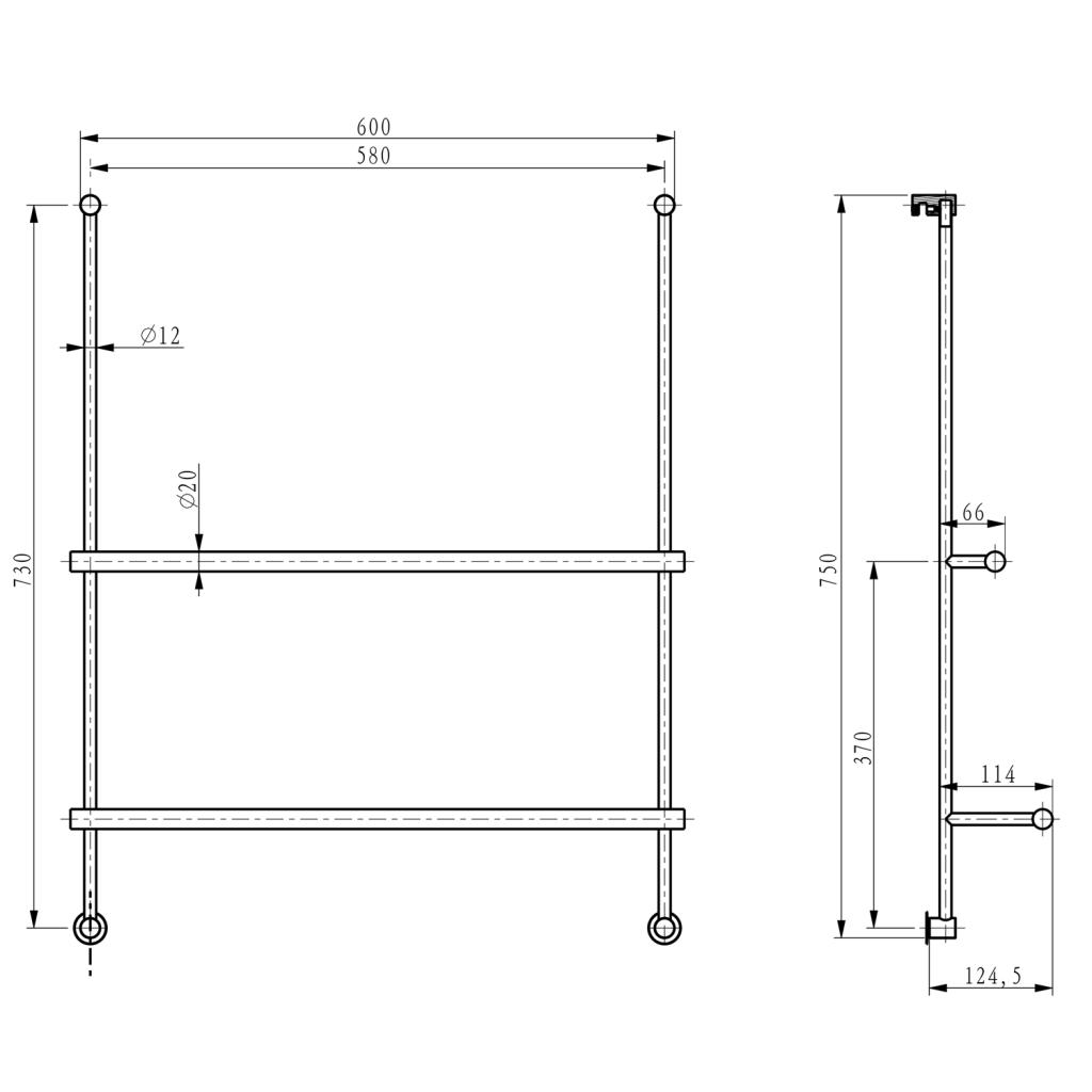 Obrázok SAPHO - Závesný držiak uterákov na sprchovú zástenu 600x730x125mm, chróm 1301-09