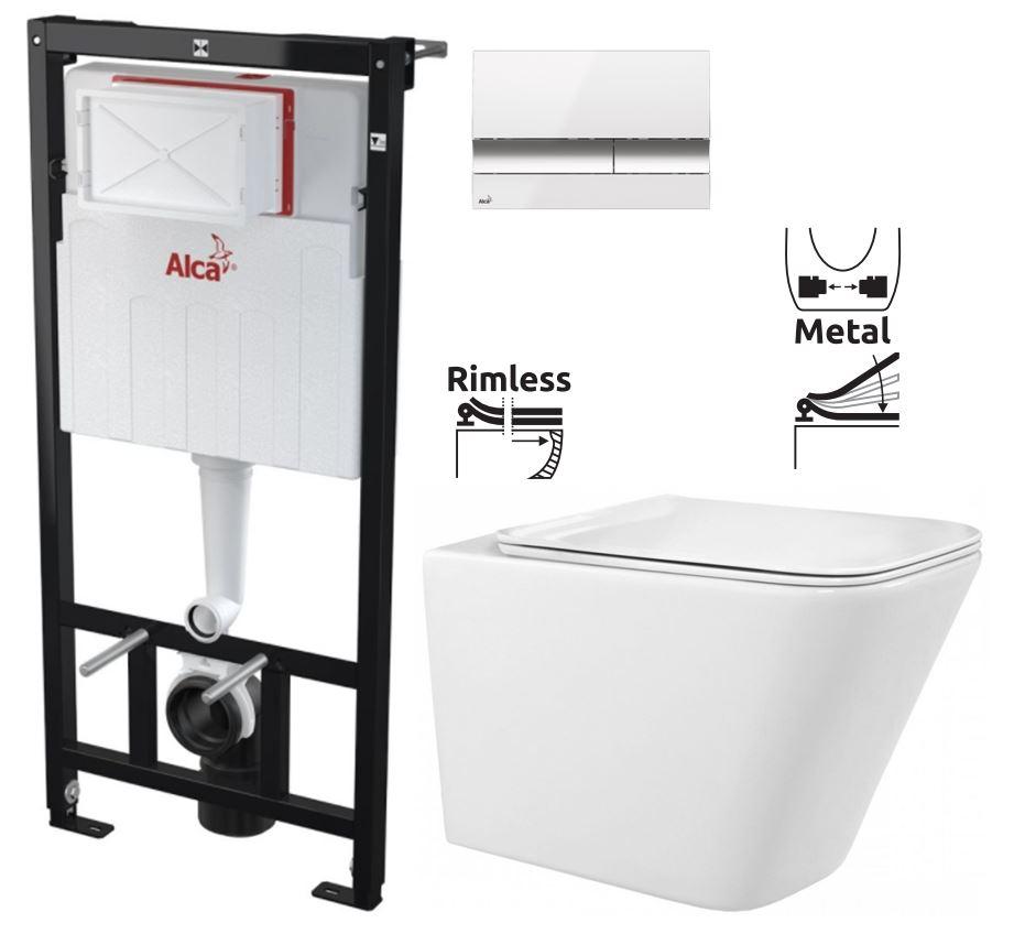 Obrázok ALCADRAIN Sádromodul - predstenový inštalačný systém s bielym / chróm tlačidlom M1720-1 + WC REA Raul Rimless + SEDADLO AM101/1120 M1720-1 RA1