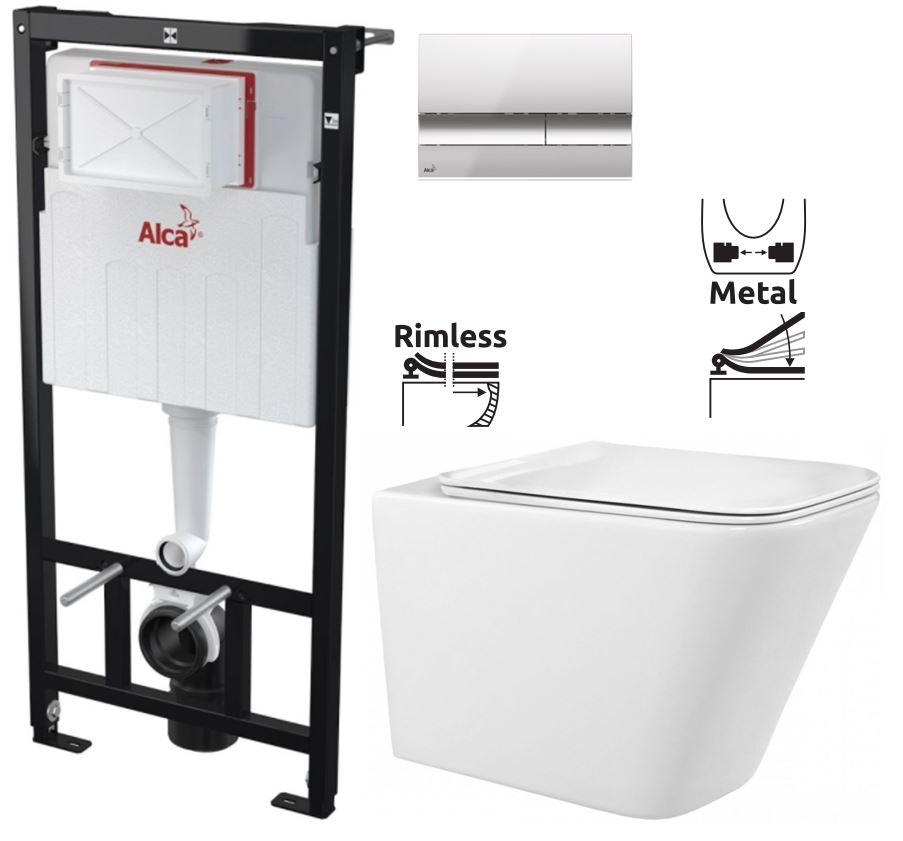 Obrázok ALCADRAIN Alcadrain Sádromodul - predstenový inštalačný systém s chrómovým tlačidlom M1721 + WC REA Raul Rimless + SEDADLO AM101/1120 M1721 RA1