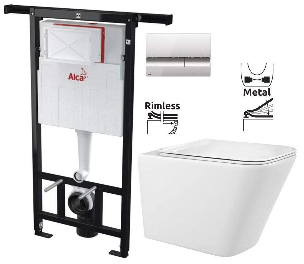 Obrázok ALCADRAIN Alcadrain Jádromodul - predstenový inštalačný systém s chrómovým tlačidlom M1721 + WC REA Raul Rimless + SEDADLO AM102/1120 M1721 RA1