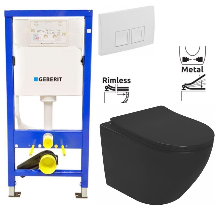 Obrázok GEBERIT DuofixBasic s bielym tlačidlom DELTA50 + WC REA CARLO MINI RIMLESS ČIERNY MAT + SEDADLO 458.103.00.1 50BI MM1