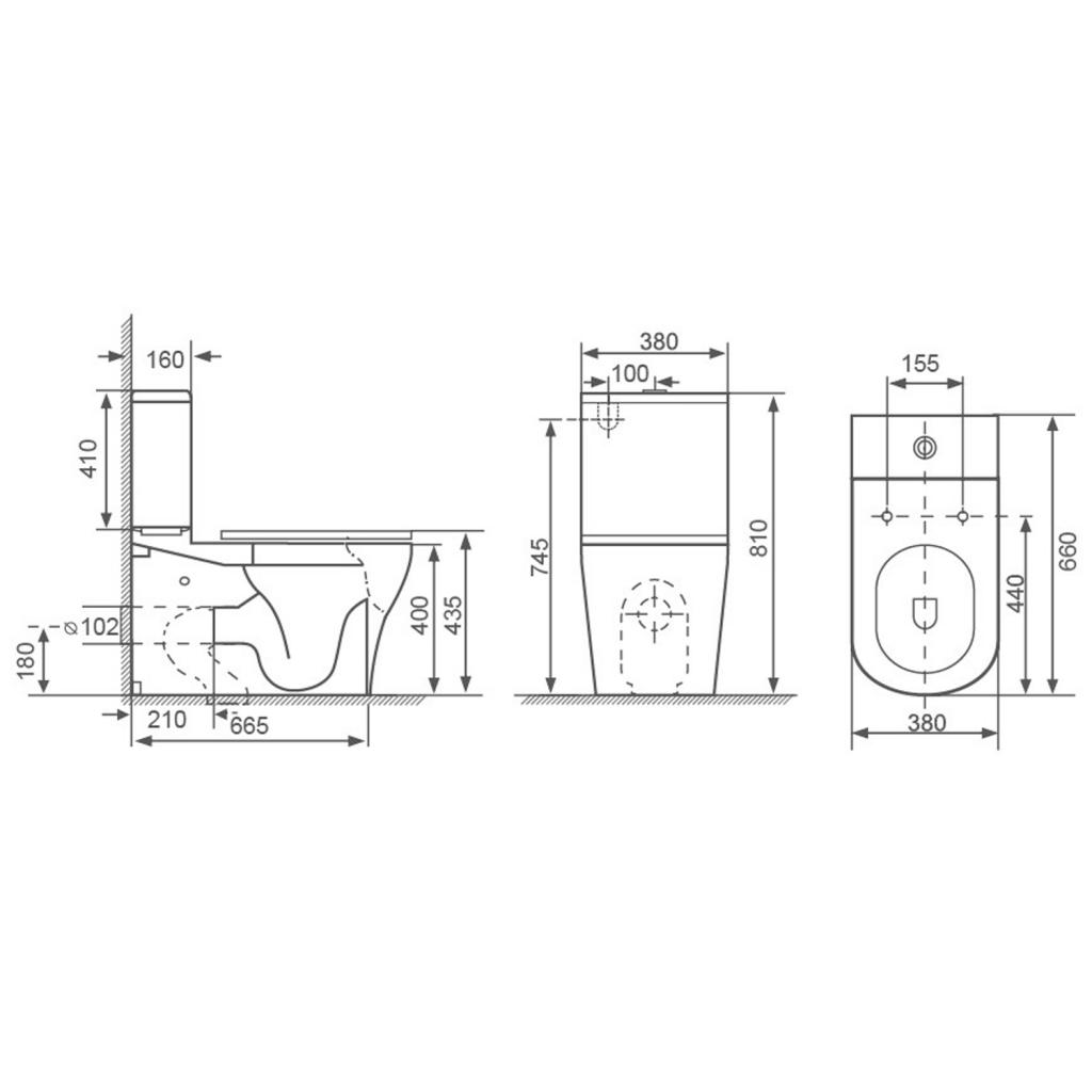 Obrázok SAPHO - BELLO RIMLESS WC kombi misa s nádržkou vrátane sedátka Slim Soft Close , spodný/zadný odpad PC103R