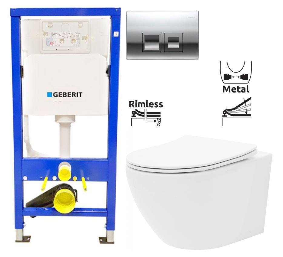 Obrázok GEBERIT DuofixBasic s chrómovým tlačidlom DELTA50 + WC REA Carlo Flat Mini Rimlesss + SEDADLO 458.103.00.1 50CR CF1
