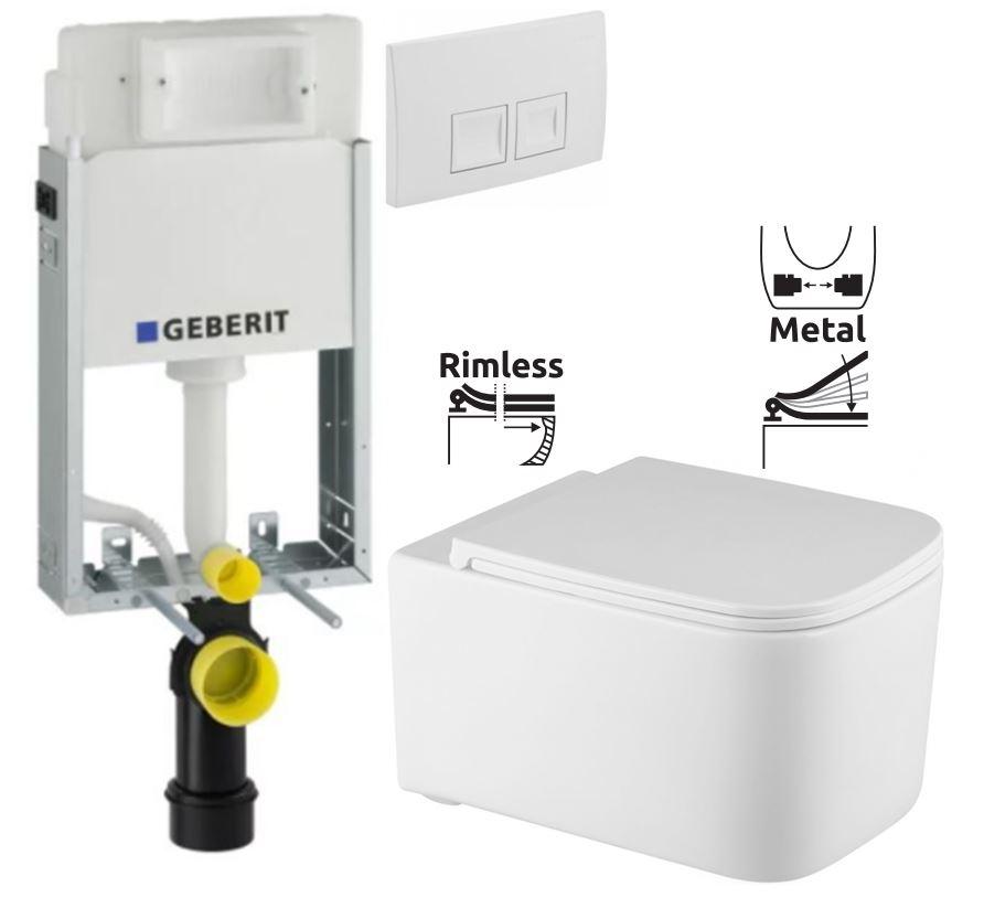 Obrázok GEBERIT KOMBIFIXBasic vr. bieleho tlačidla DELTA 50 + WC REA Tino Rimlesss + SEDADLO 110.100.00.1 50BI TR1