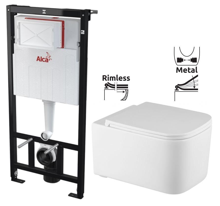 Obrázok ALCAPLAST Sádromodul - predstenový inštalačný systém bez tlačidla + WC REA Tino Rimlesss + SEDADLO AM101/1120 X TR1