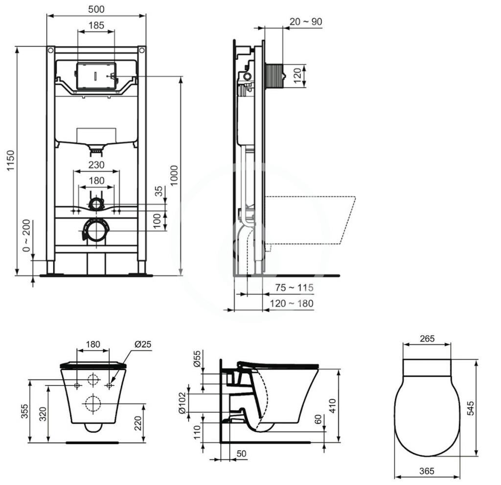 Obrázok IDEAL STANDARD - ProSys Set predstenovej inštalácie ProSys, klozetu a WC dosky Connect Air, Aquablade, SoftClose R040001