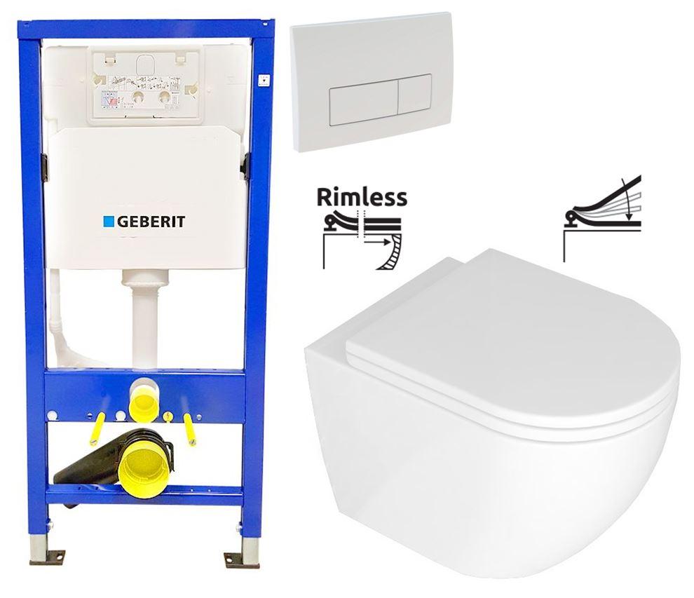 Obrázok GEBERIT DuofixBasic s bielym tlačidlom DELTA51 + WC REA Carlo Mini Basic Rimlesss + SEDADLO 458.103.00.1 51BI CB1