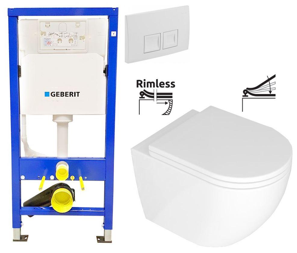 Obrázok GEBERIT DuofixBasic s bielym tlačidlom DELTA50 + WC REA Carlo Mini Basic Rimlesss + SEDADLO 458.103.00.1 50BI CB1