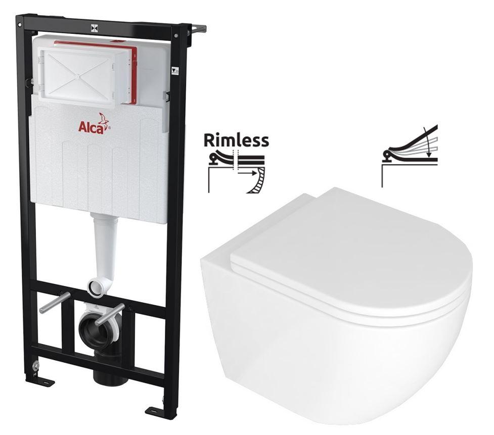 Obrázok ALCAPLAST Sádromodul - predstenový inštalačný systém bez tlačidla + WC REA Carlo Mini Basic Rimlesss + SEDADLO AM101/1120 X CB1