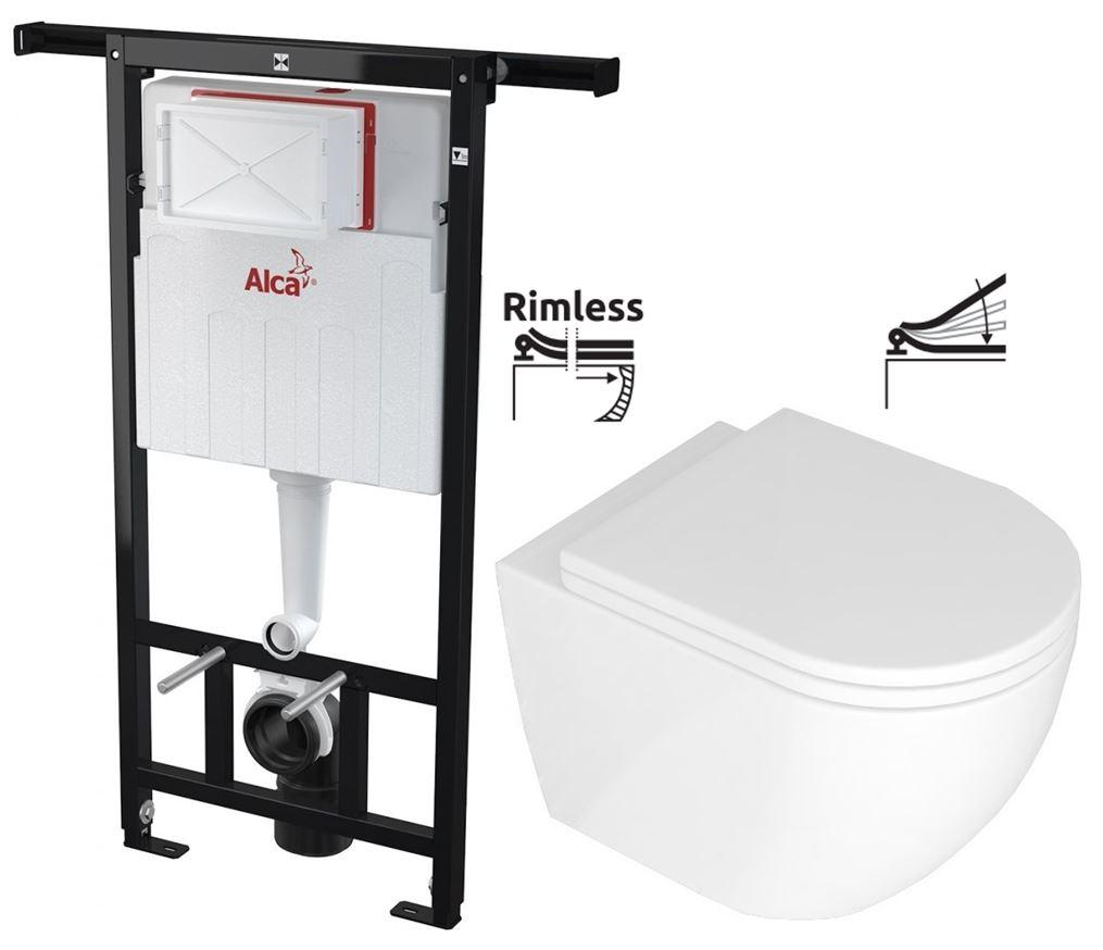 Obrázok ALCAPLAST Jádromodul - predstenový inštalačný systém bez tlačidla + WC REA Carlo Mini Basic Rimlesss + SEDADLO AM102/1120 X CB1