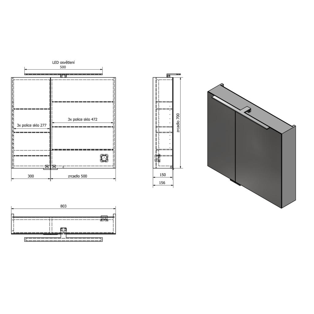 Obrázok SAPHO - MIRRÓ galérka s LED osvetlením, 80x70x16cm, biela MC080-0030