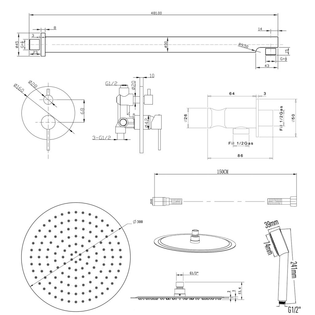 Obrázok SAPHO SAPHO - RHAPSODY podomietkový sprchový set s pákovou batériou, 2 výstupy, vyústenie, chróm 5583Q-01