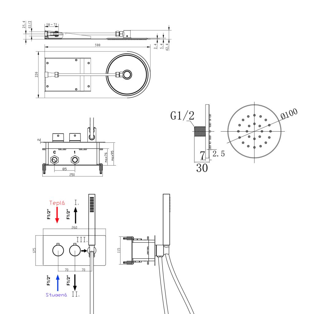 Obrázok SAPHO SAPHO - RHAPSODY podomietkový sprchový set s podomietkovou sprchovou termostatickou batériou vrátane ručnej sprchy, 3 výstupy, chróm 5509-01